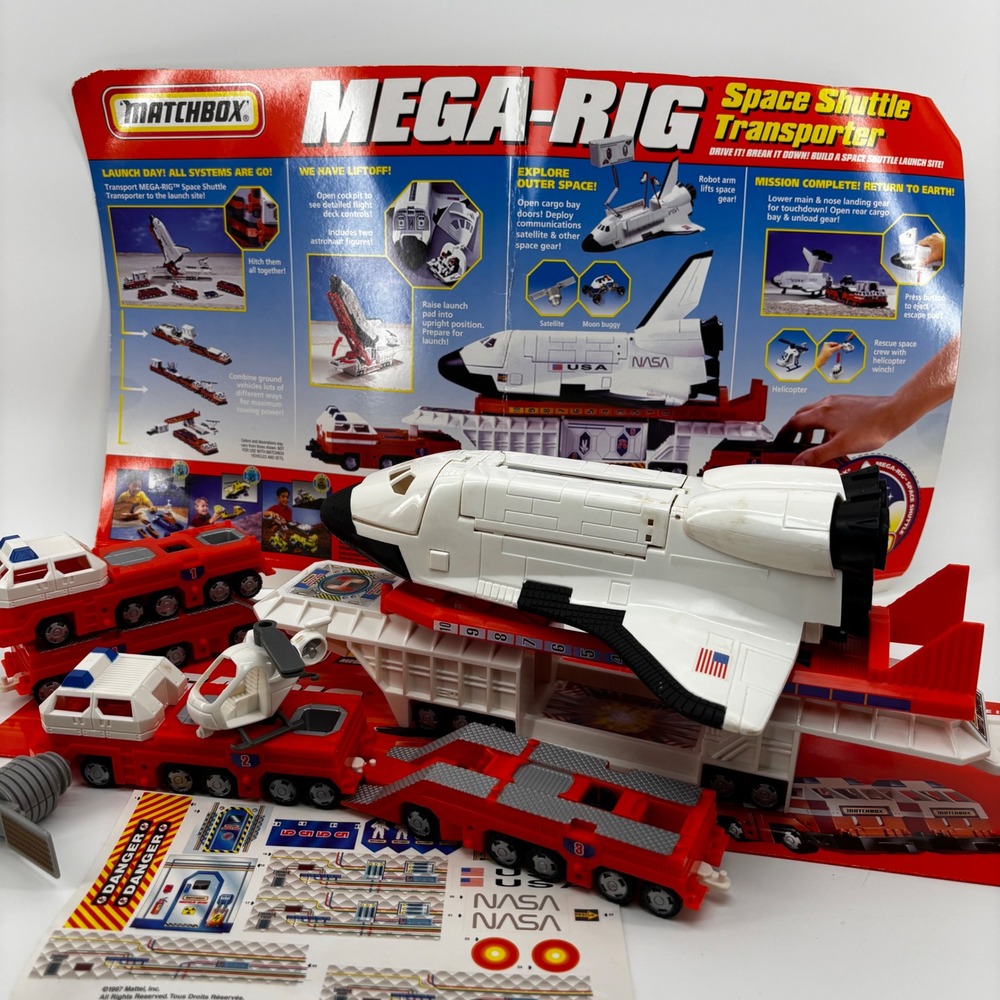 Vintage 1997 Matchbox Mega-Rig NASA Space Shuttle Transporter Set 16757